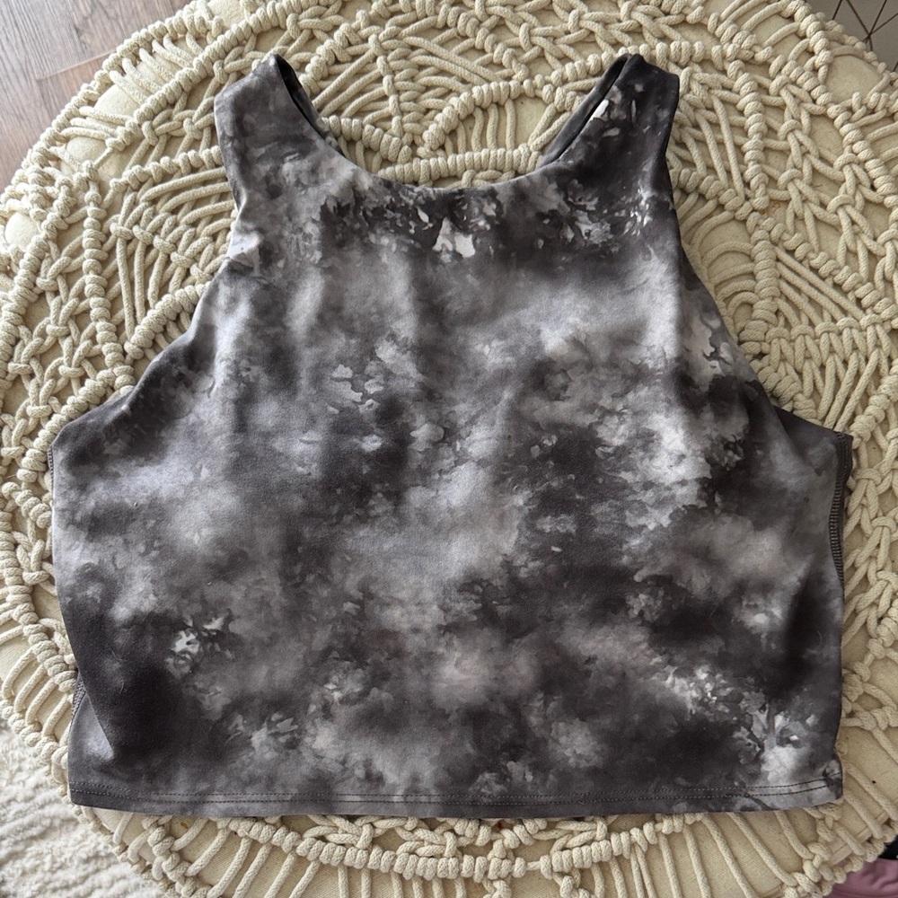 Athleta Conscious Crop Bra in Black and Gray Tie-Dye